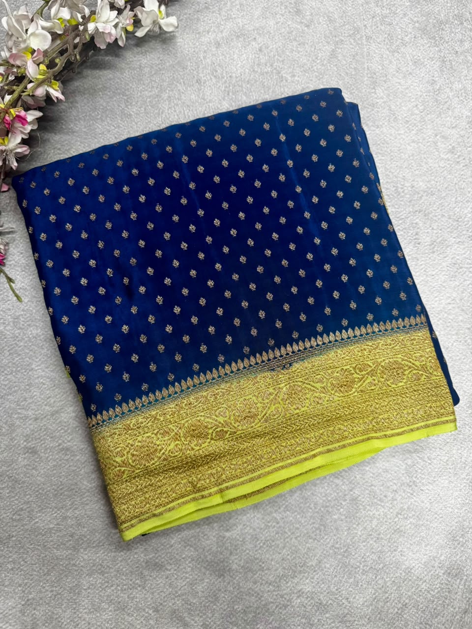 Peacock Blue Small Butta Pure Benarasi Crepe 107 Saree