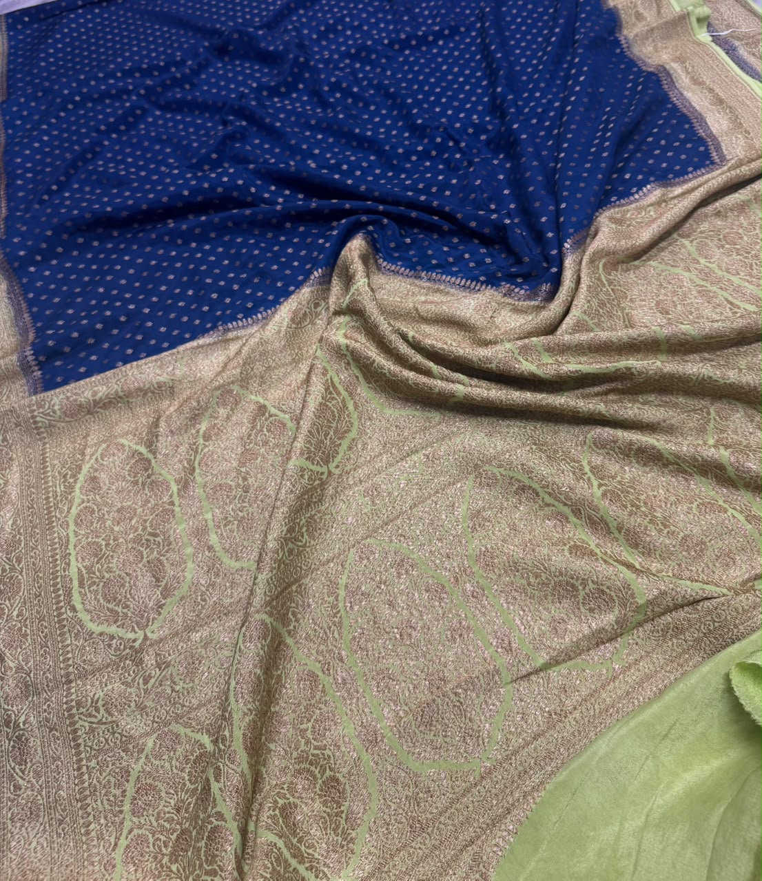 Peacock Blue Small Butta Pure Benarasi Crepe 107 Saree