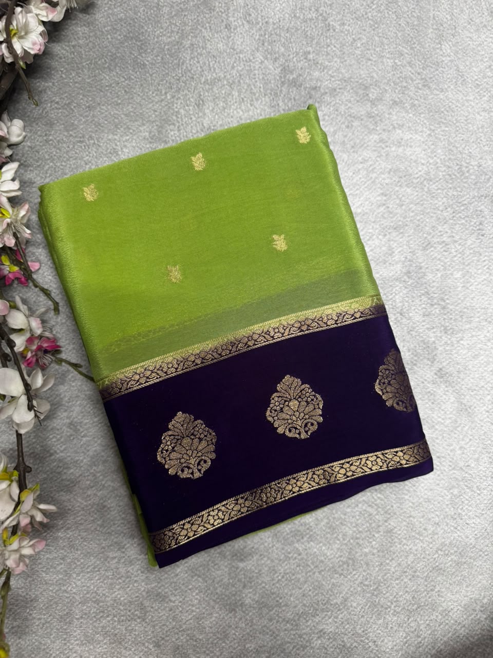 Pista Green Semi Mysore Crepe Silk 107 Saree