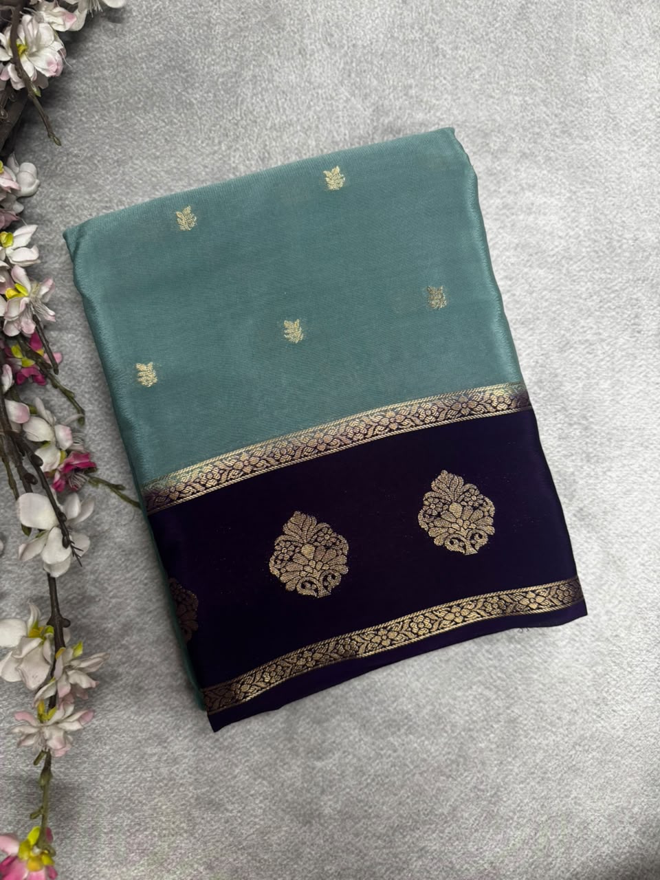 Sea Blue Semi Mysore Crepe Silk 107 Saree