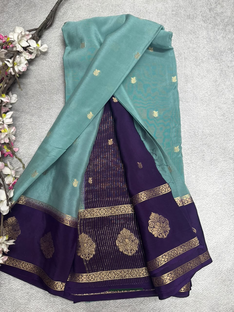 Sea Blue Semi Mysore Crepe Silk 107 Saree