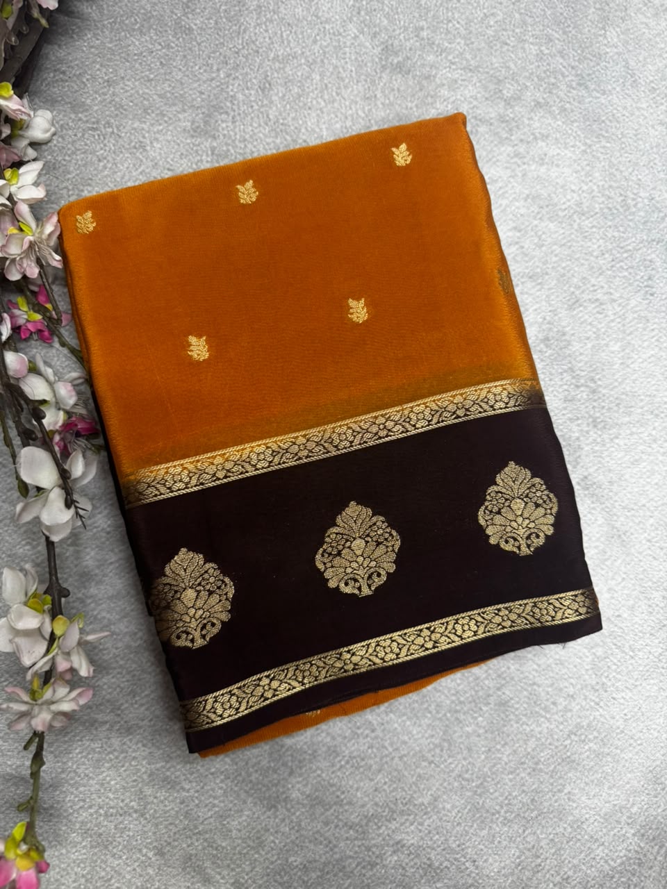 Mustard Semi Mysore Crepe Silk 107 Saree