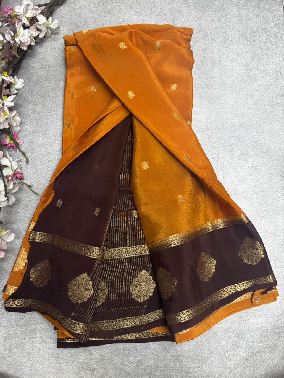 Mustard Semi Mysore Crepe Silk 107 Saree