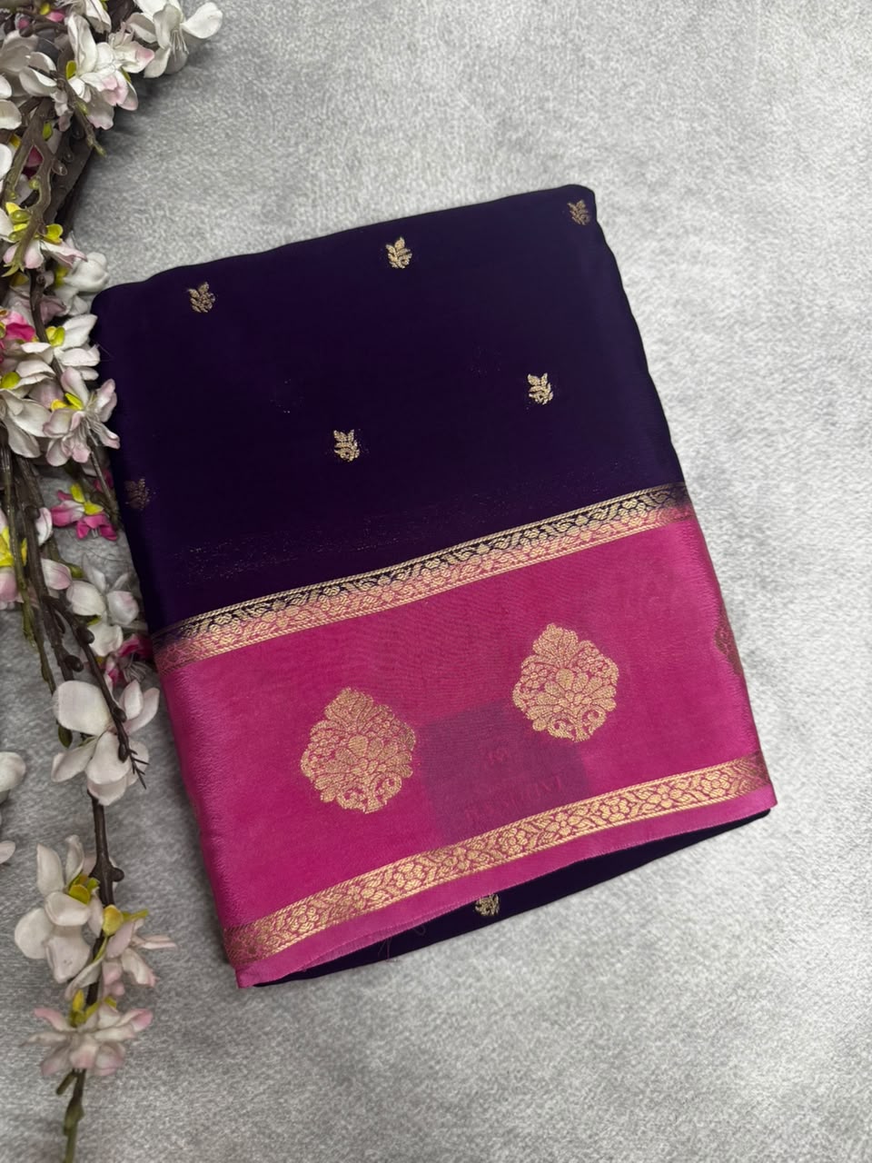 Purple Semi Mysore Crepe Silk 107 Saree