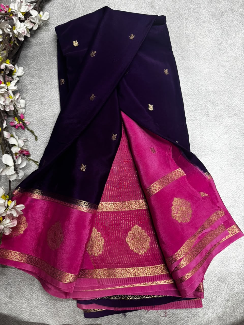 Purple Semi Mysore Crepe Silk 107 Saree