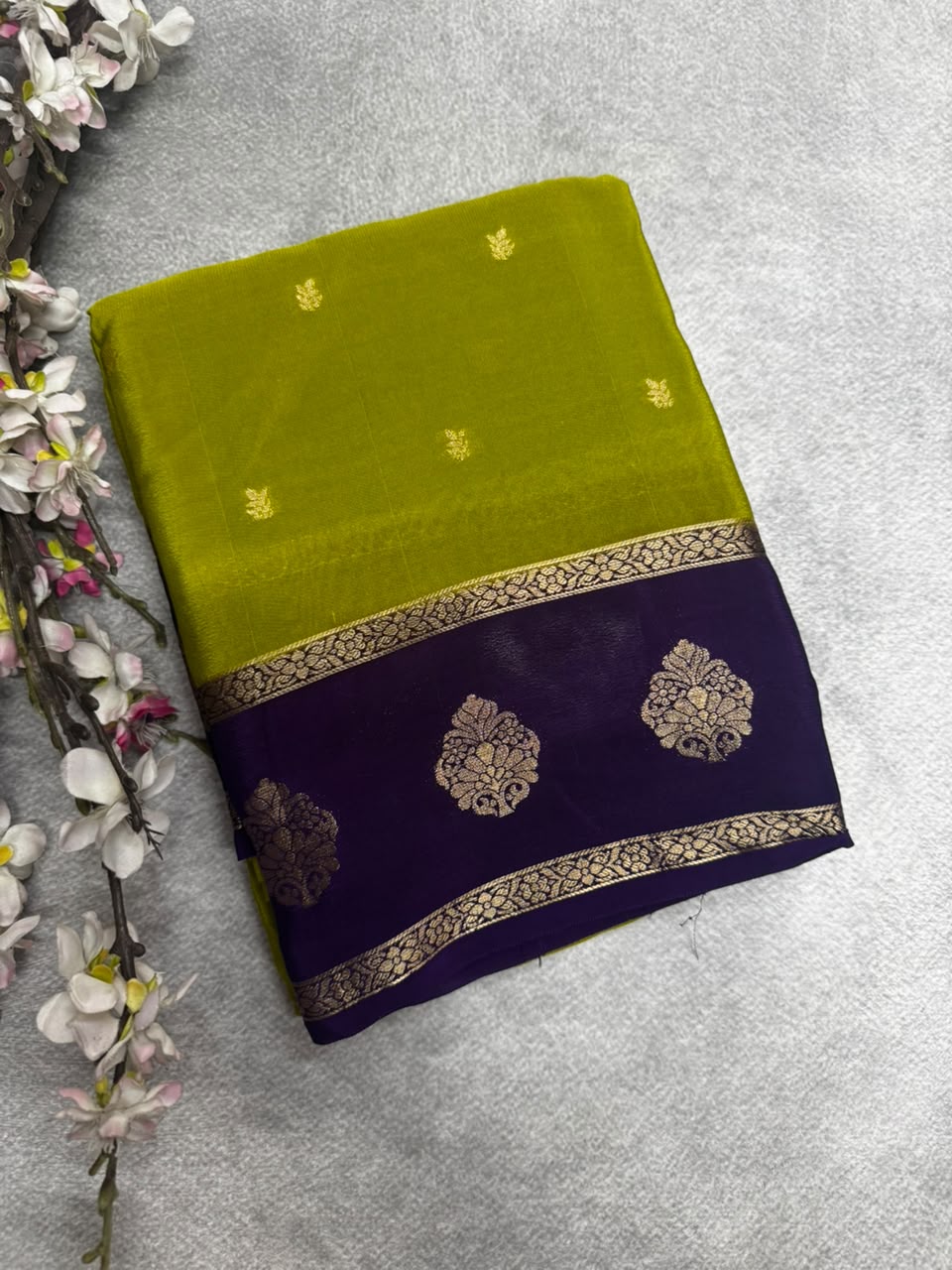 Mehandi Green Semi Mysore Crepe Silk 107 Saree
