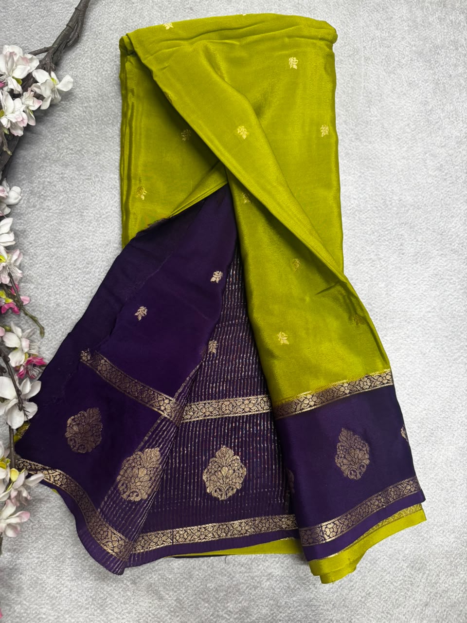 Mehandi Green Semi Mysore Crepe Silk 107 Saree