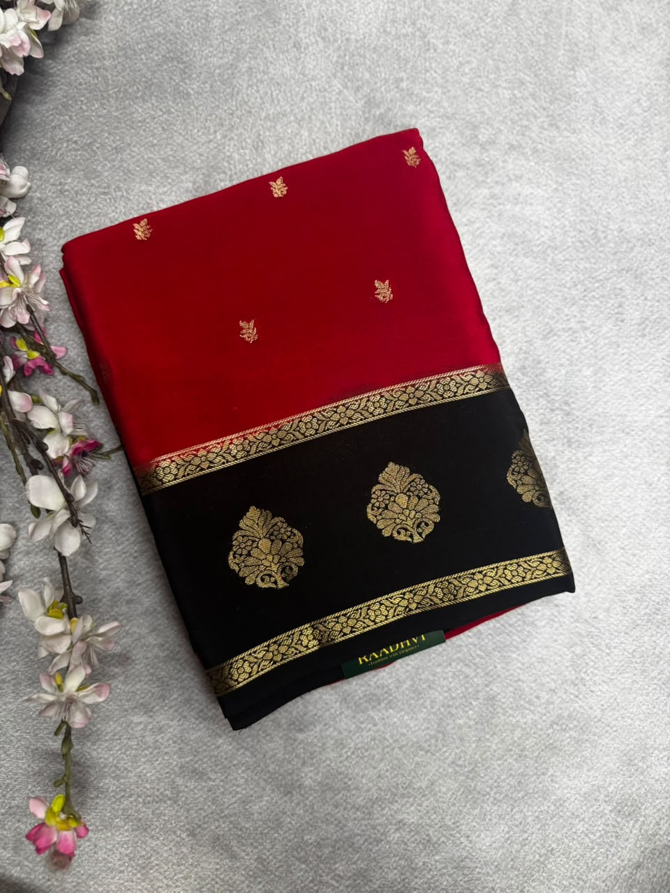 Red Semi Mysore Crepe Silk 107 Saree
