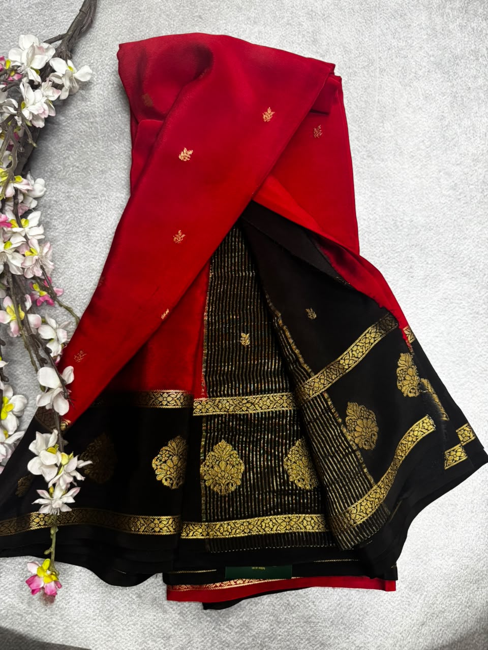 Red Semi Mysore Crepe Silk 107 Saree