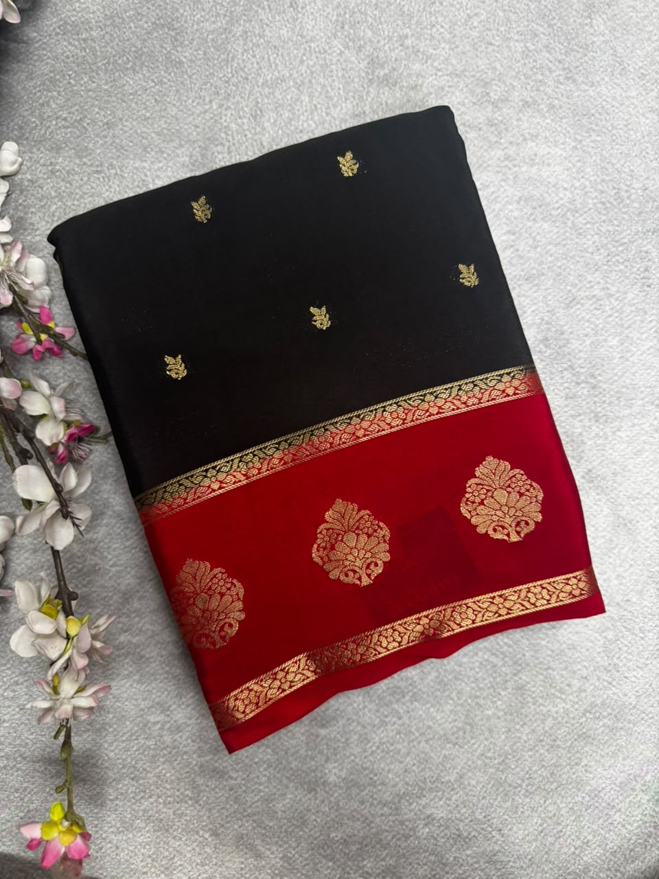 Black Semi Mysore Crepe Silk 107 Saree