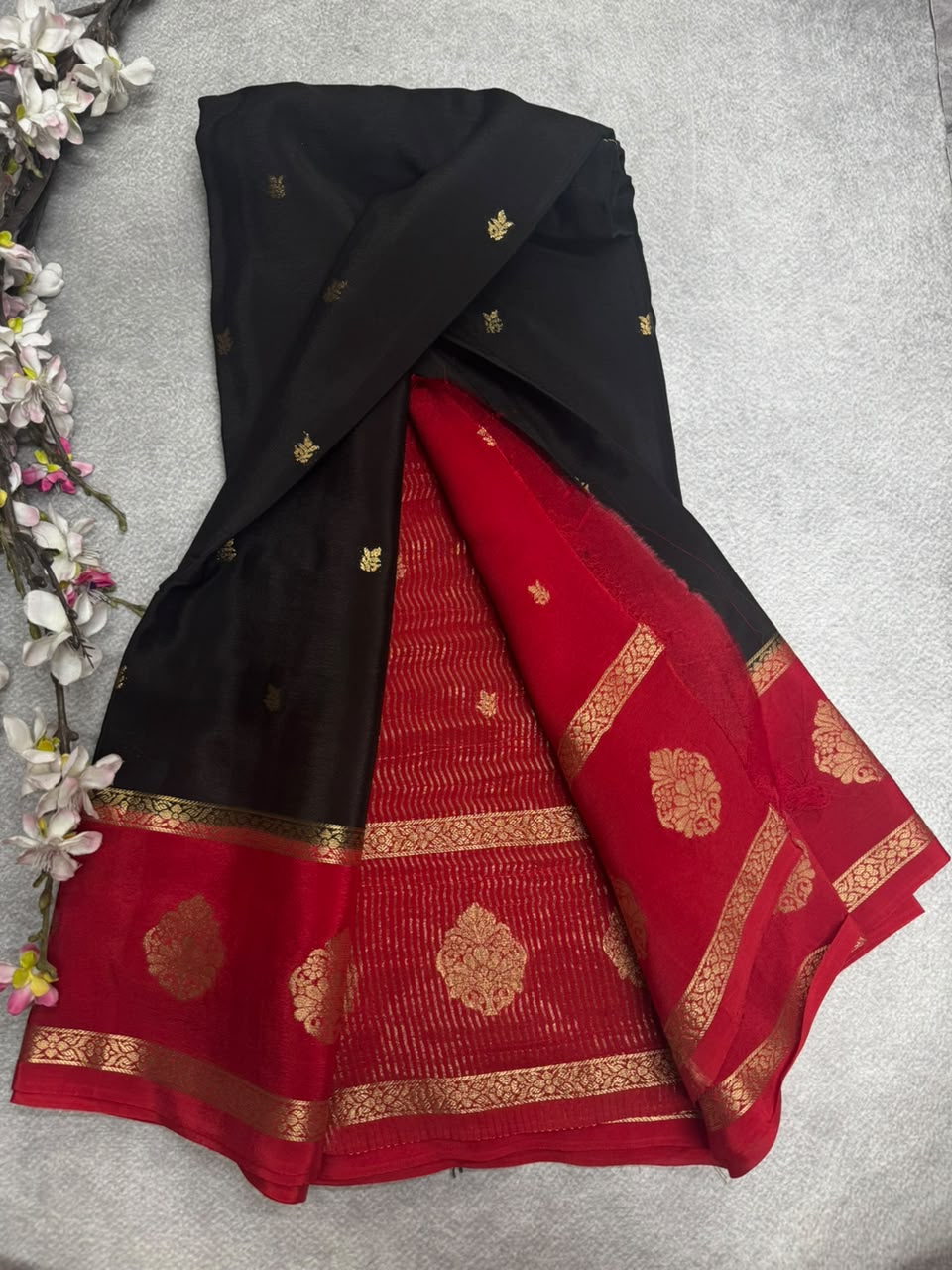 Black Semi Mysore Crepe Silk 107 Saree
