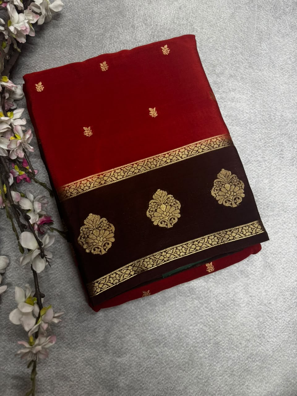 Rust Semi Mysore Crepe Silk 107 Saree