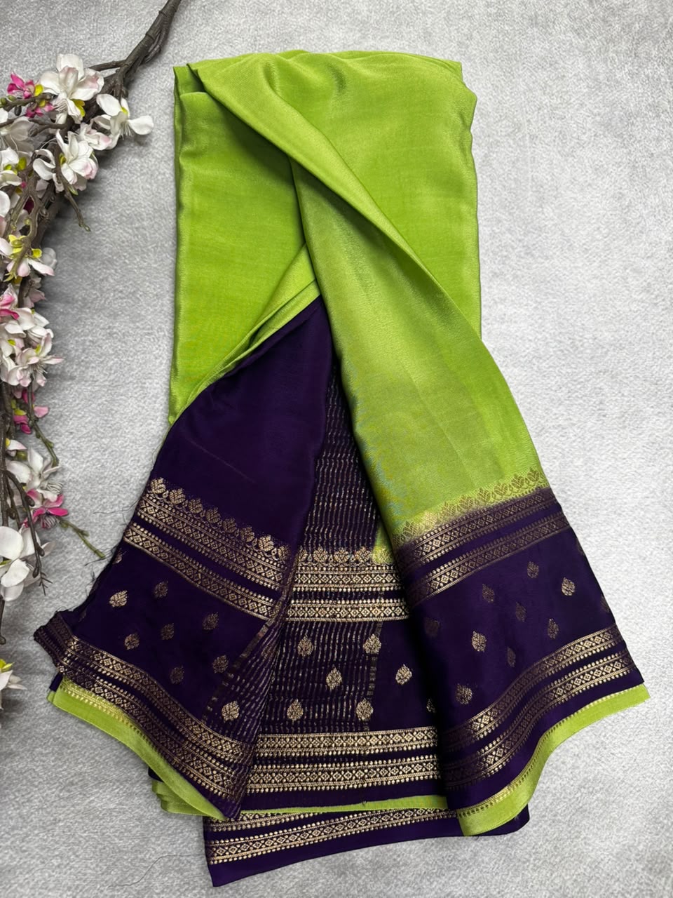 Pista Green Semi Mysore Crepe Silk 107 Saree