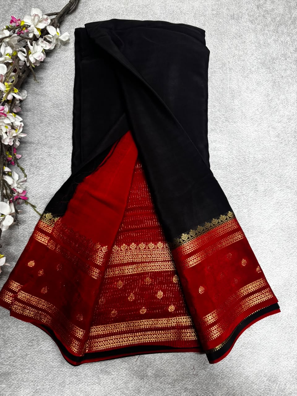 Black Semi Mysore Crepe Silk 107 Saree