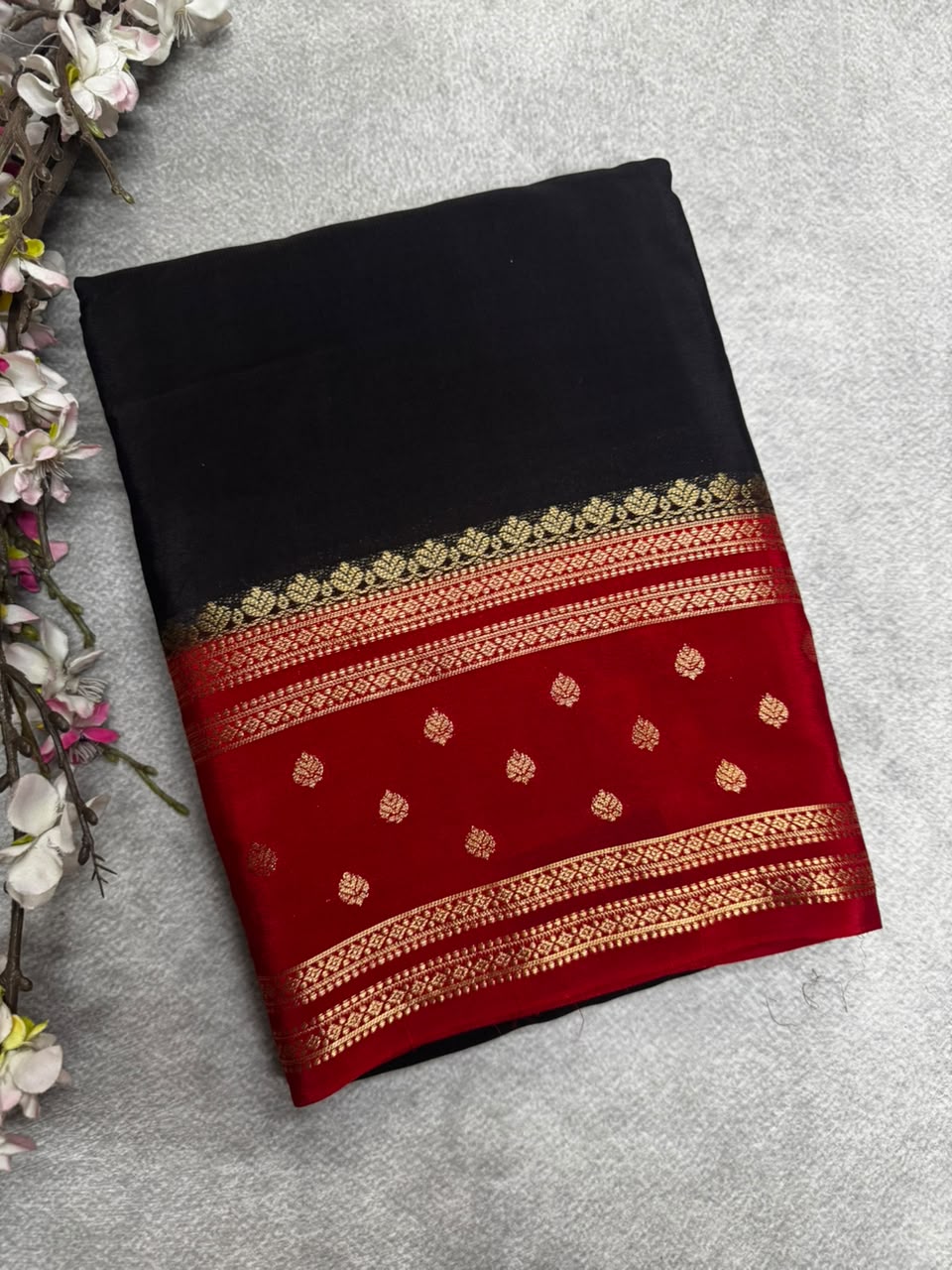 Black Semi Mysore Crepe Silk 107 Saree
