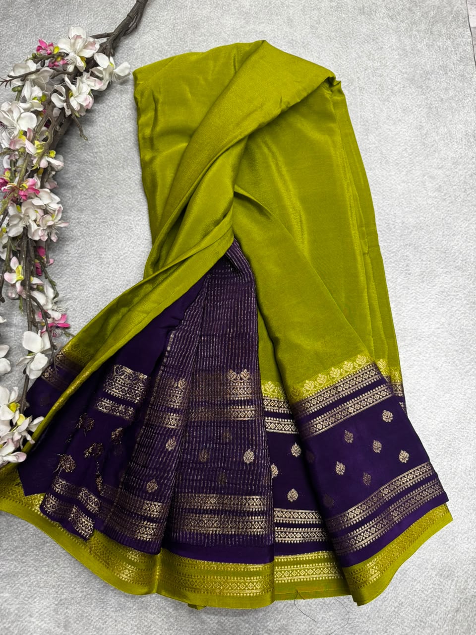 Mehandi Green Semi Mysore Crepe Silk 107 Saree