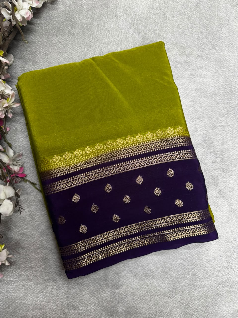 Mehandi Green Semi Mysore Crepe Silk 107 Saree
