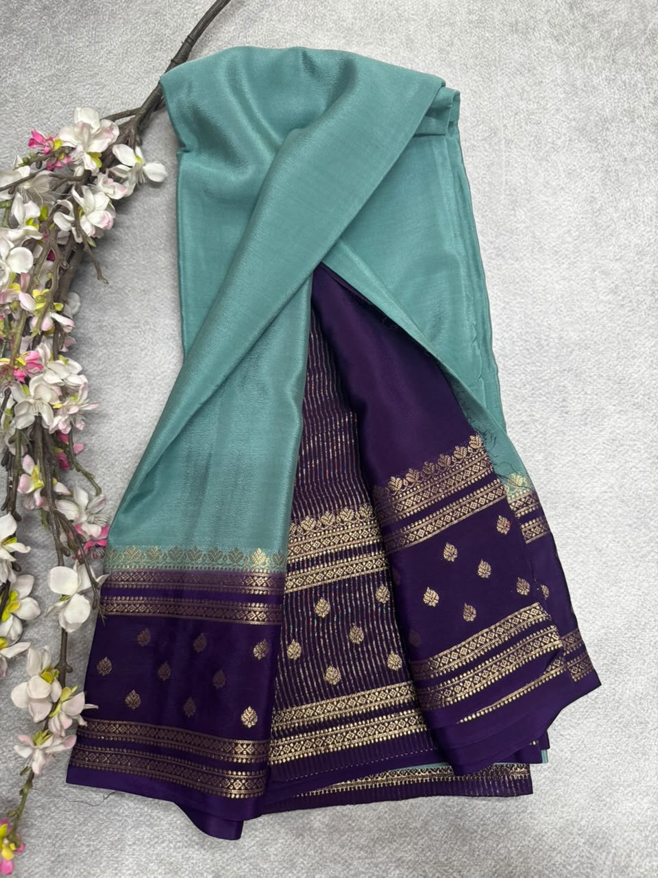 Pastel Blue Semi Mysore Crepe Silk 107 Saree