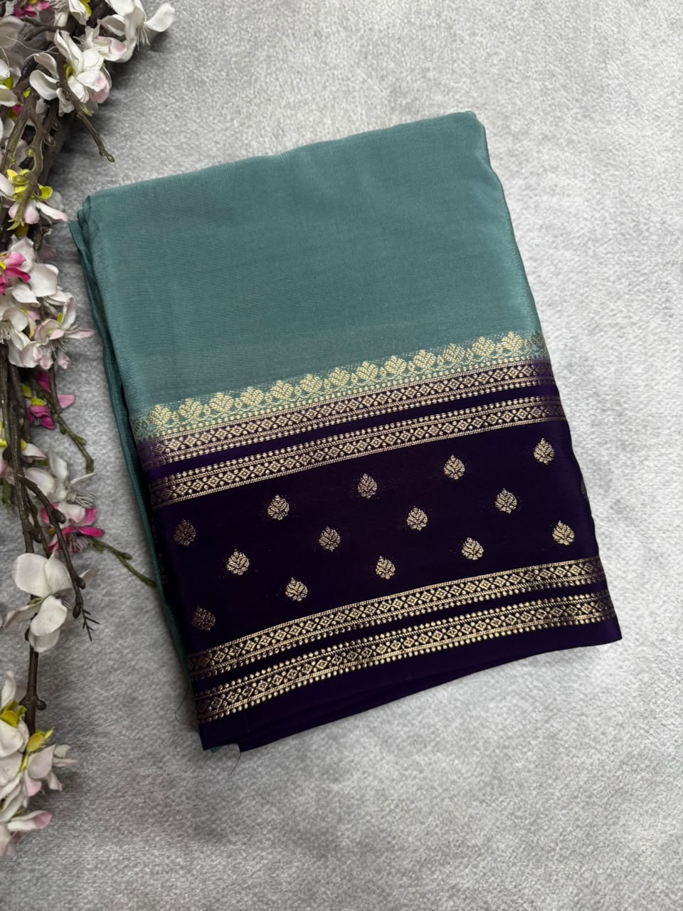 Pastel Blue Semi Mysore Crepe Silk 107 Saree