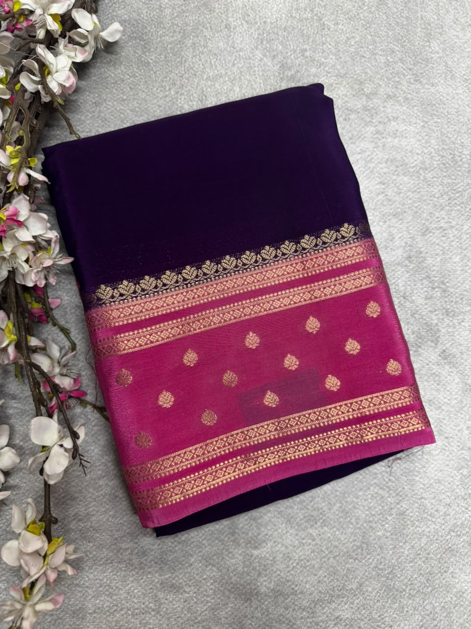 Purple Semi Mysore Crepe Silk 107 Saree