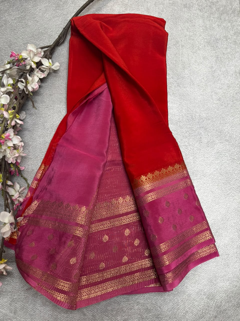 Red Semi Mysore Crepe Silk 107 Saree