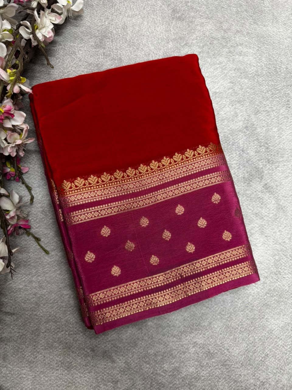 Red Semi Mysore Crepe Silk 107 Saree