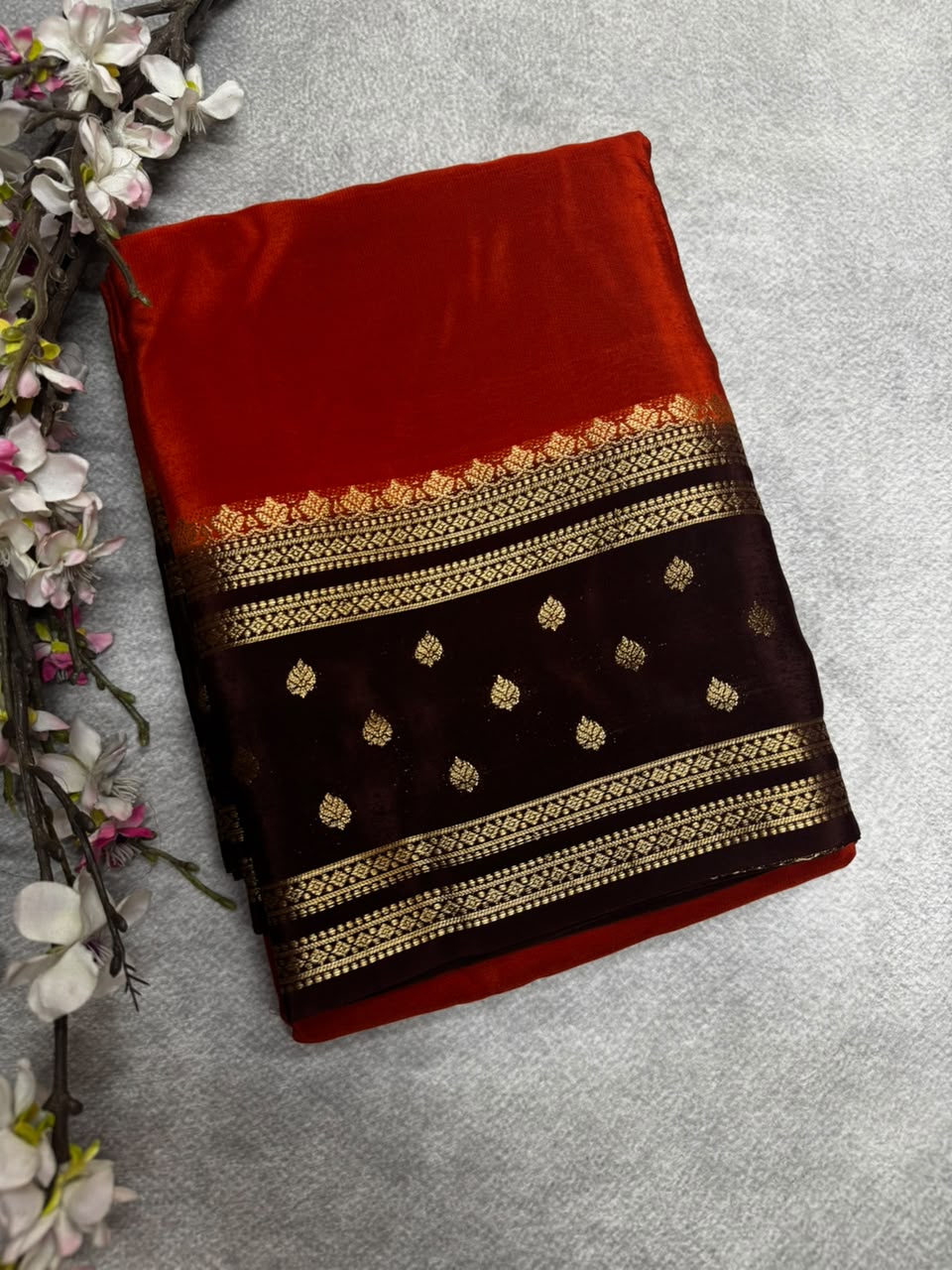 Rust Semi Mysore Crepe Silk 107 Saree
