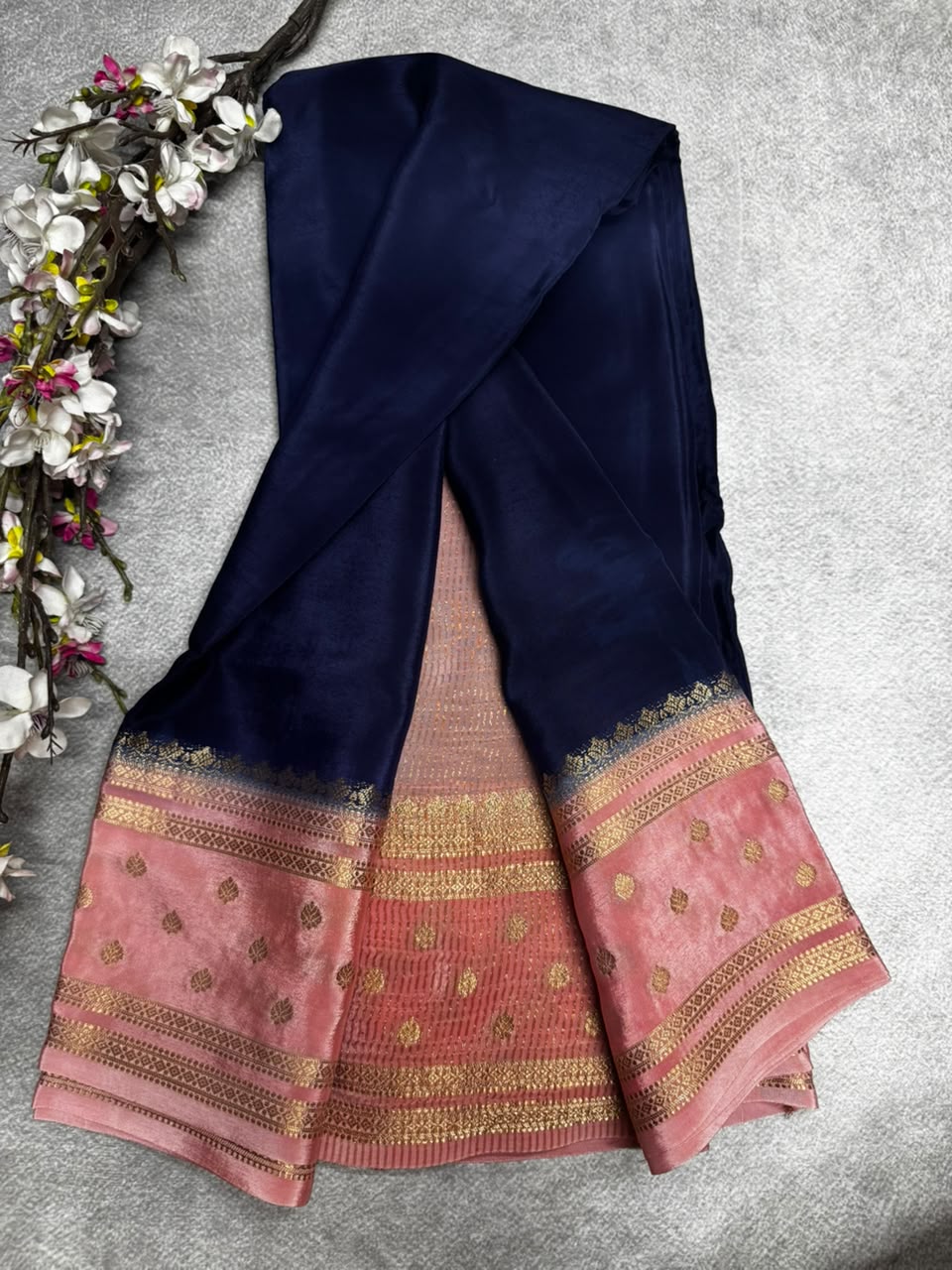Navy Blue Semi Mysore Crepe Silk 107 Saree