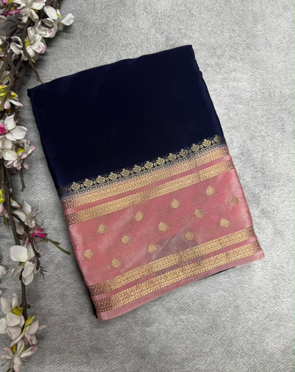 Navy Blue Semi Mysore Crepe Silk 107 Saree