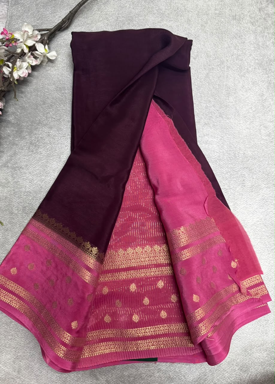 Wine Semi Mysore Crepe Silk 107 Saree
