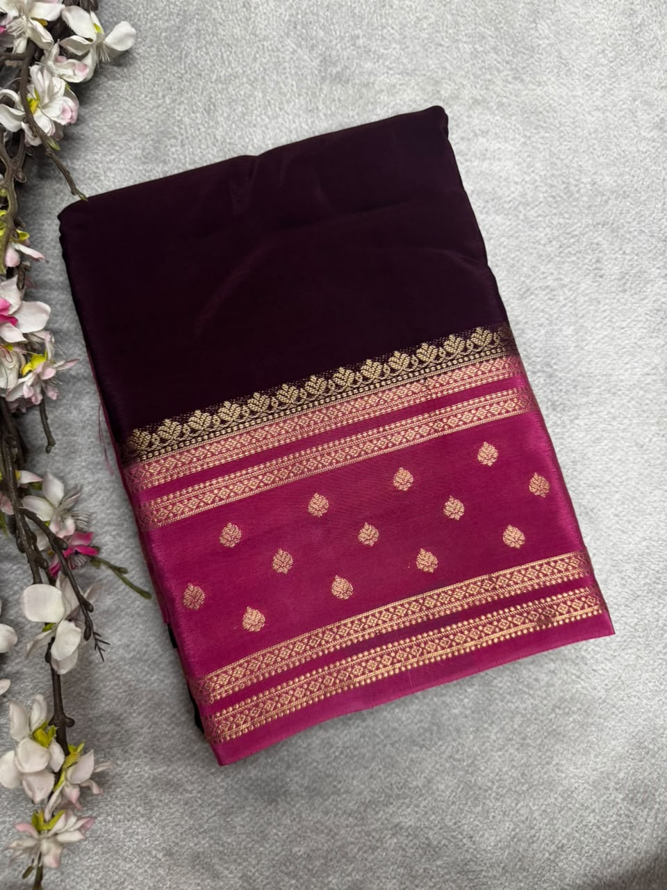 Wine Semi Mysore Crepe Silk 107 Saree