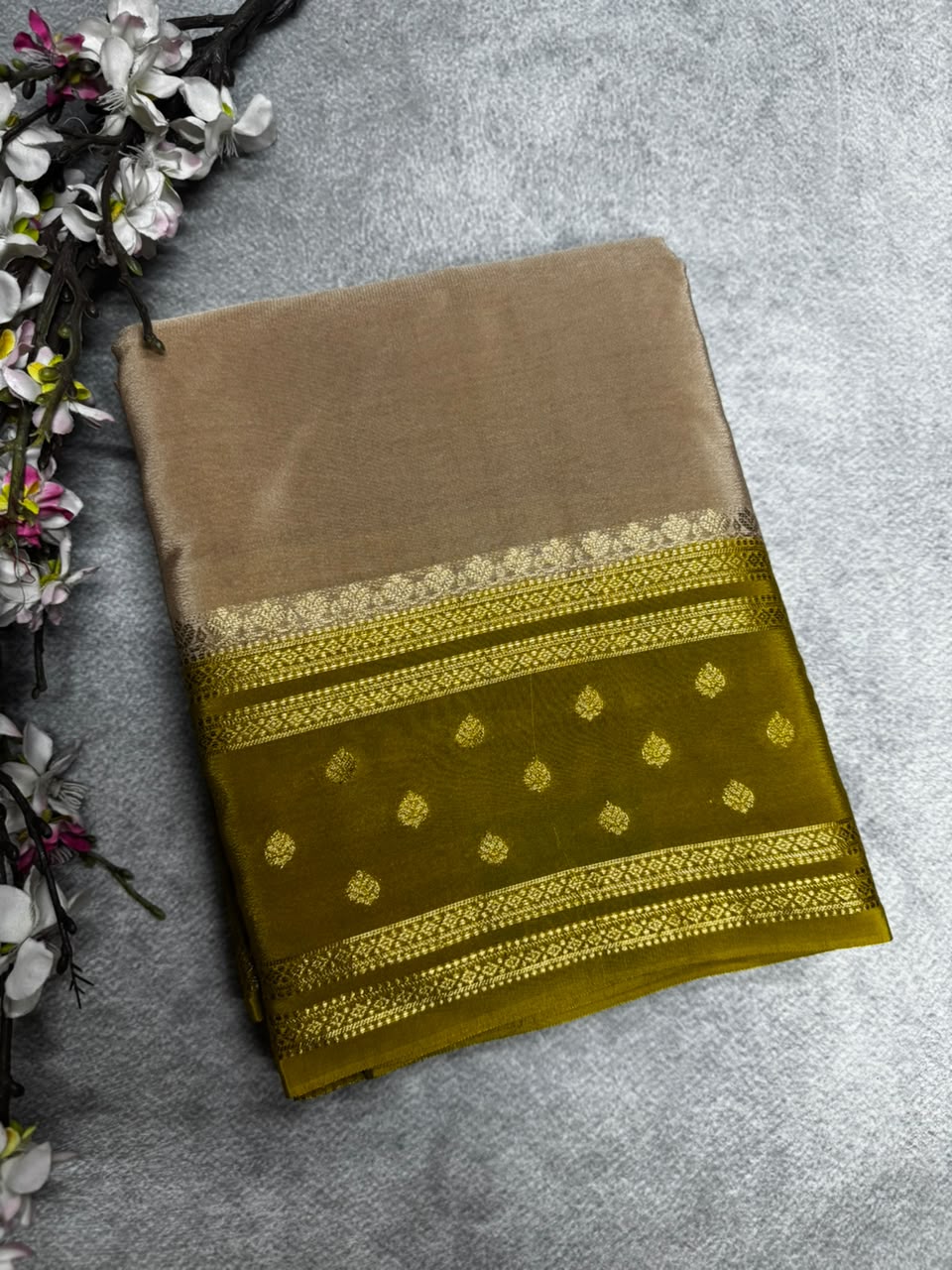 Beige Semi Mysore Crepe Silk 107 Saree
