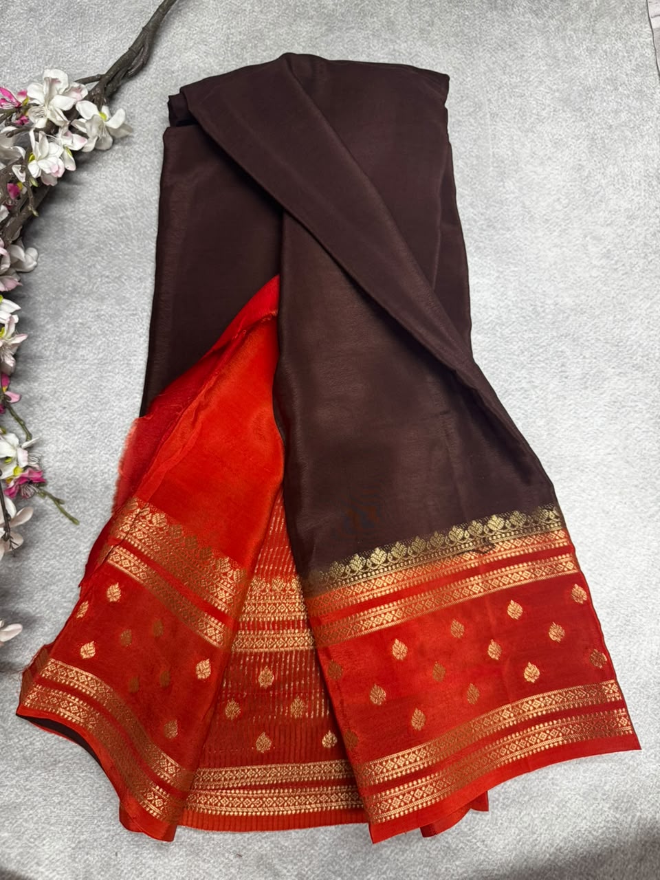 Brown Semi Mysore Crepe Silk 107 Saree