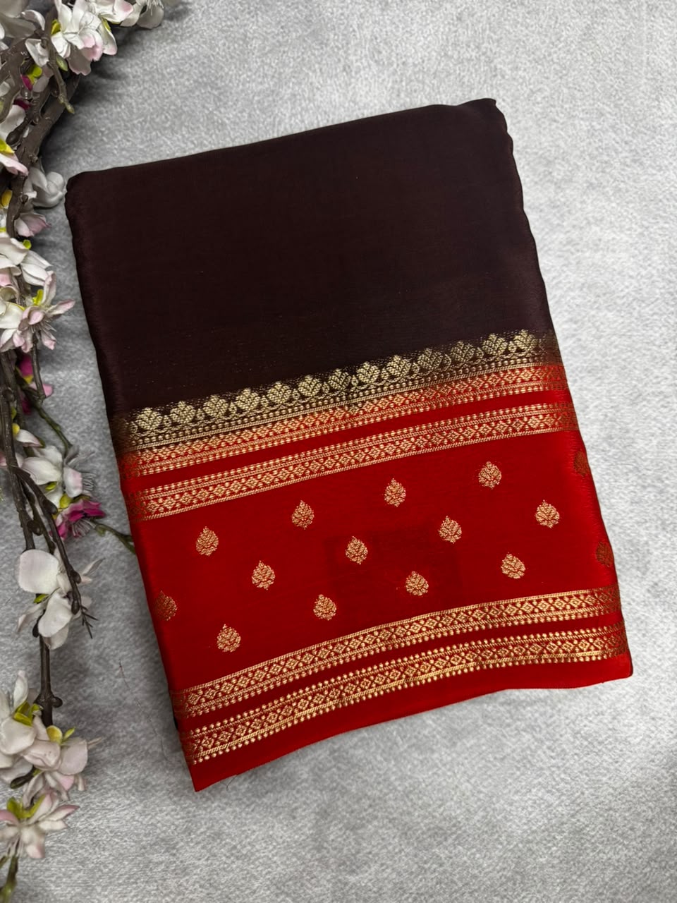Brown Semi Mysore Crepe Silk 107 Saree