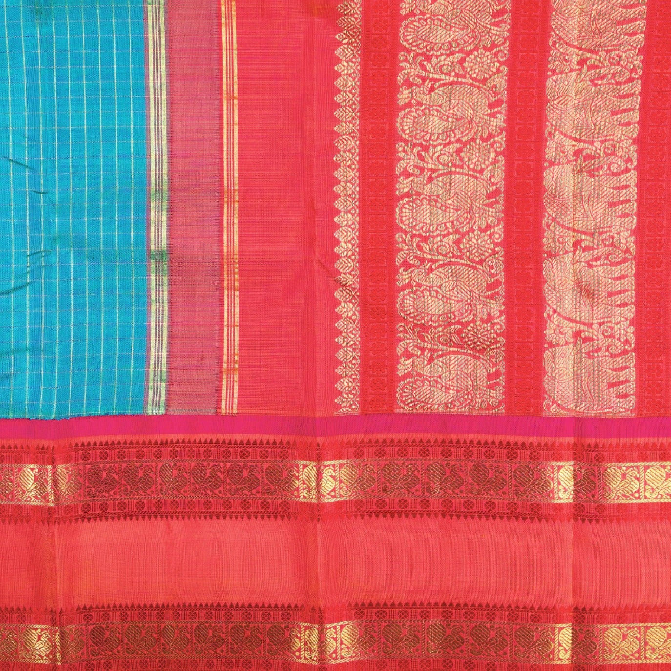 Blue Checks Pure Kanchi Silk Saree 4G (Swara)