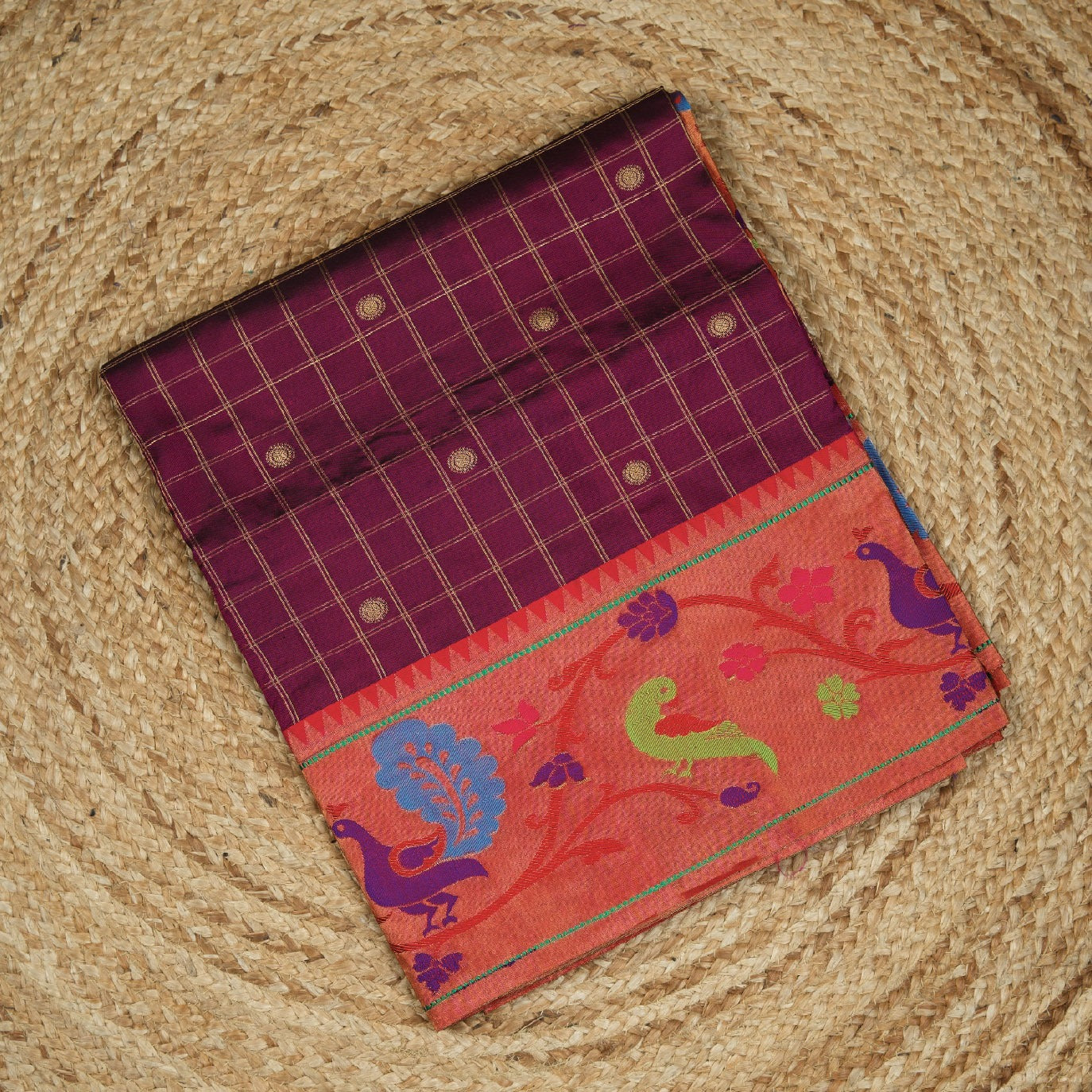Maroon Checks Pure Paithani Silk Saree (Swara)