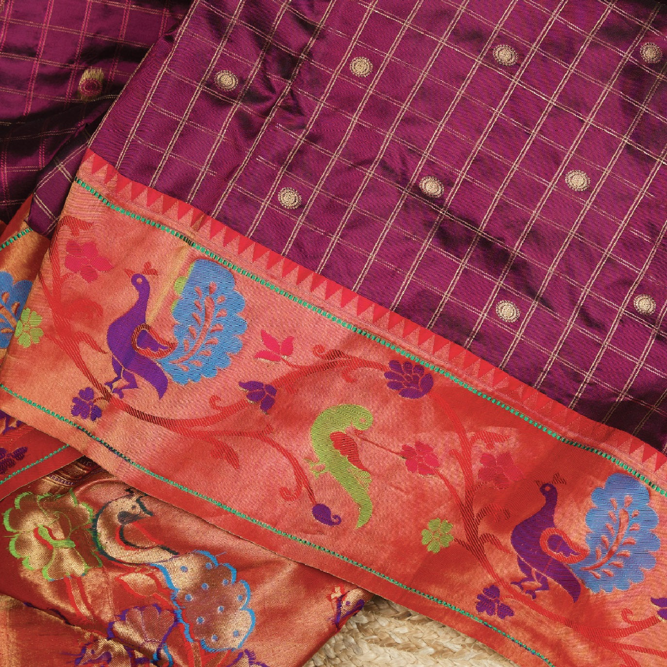 Maroon Checks Pure Paithani Silk Saree (Swara)