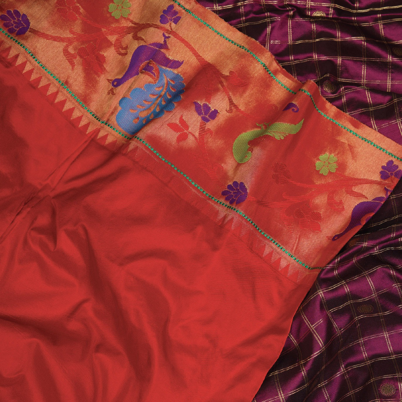 Maroon Checks Pure Paithani Silk Saree (Swara)