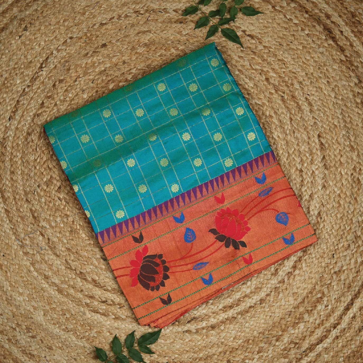 Teal Checks Pure Paithani Silk Saree (Swara)