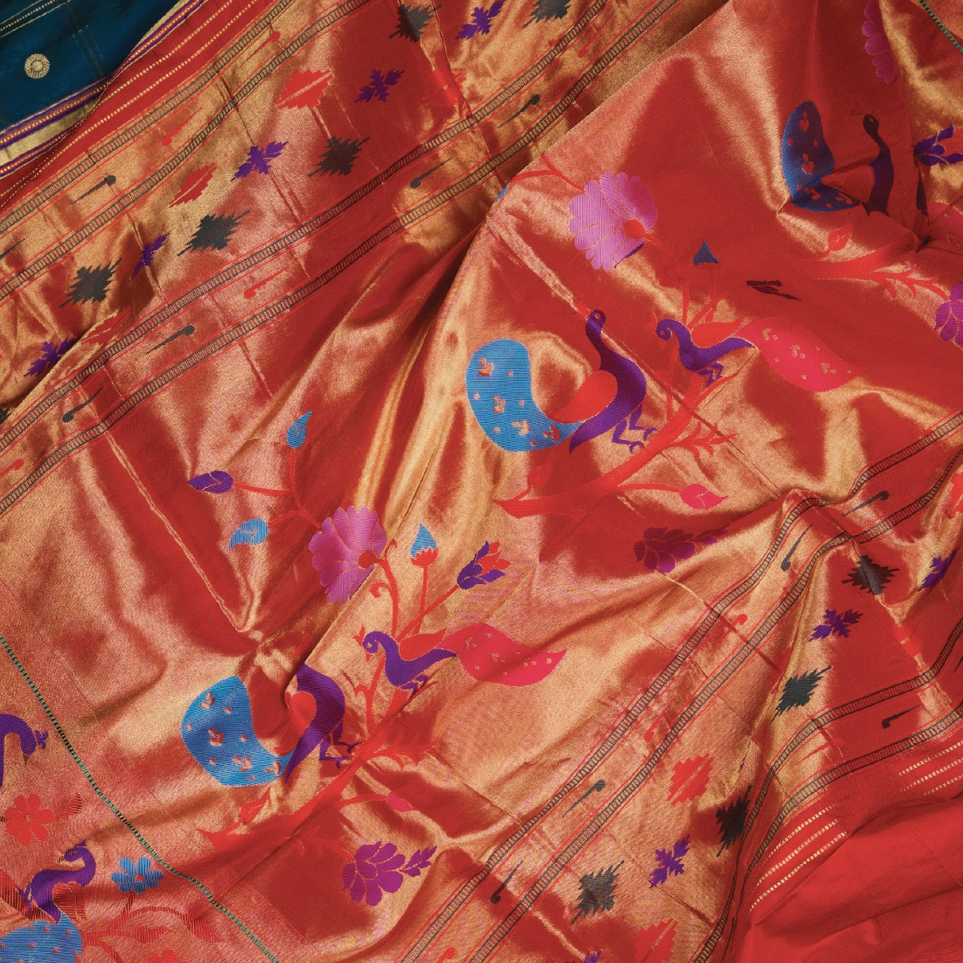 Teal Checks Pure Paithani Silk Saree (Swara)