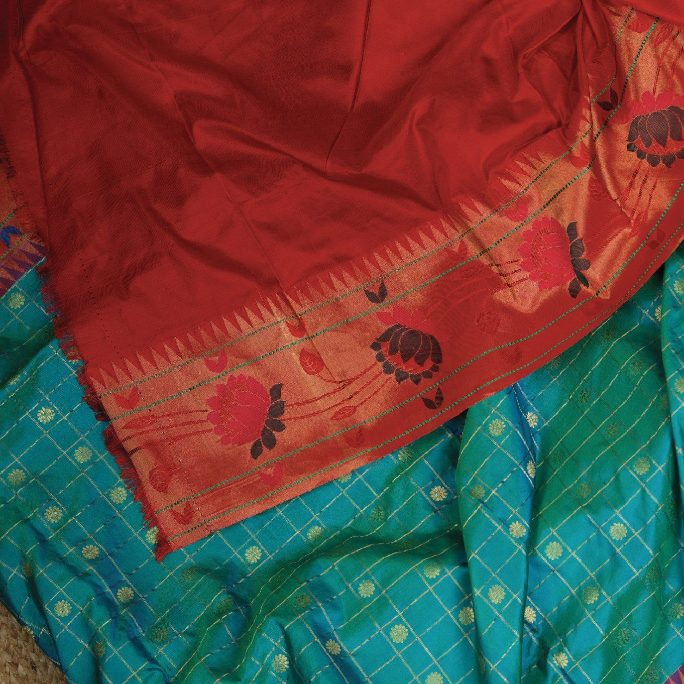 Teal Checks Pure Paithani Silk Saree (Swara)