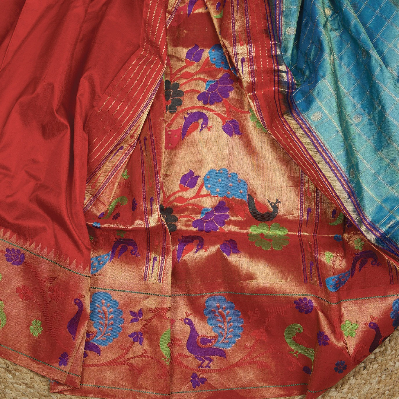Sky Blue Checks Pure Paithani Silk Saree (Swara)