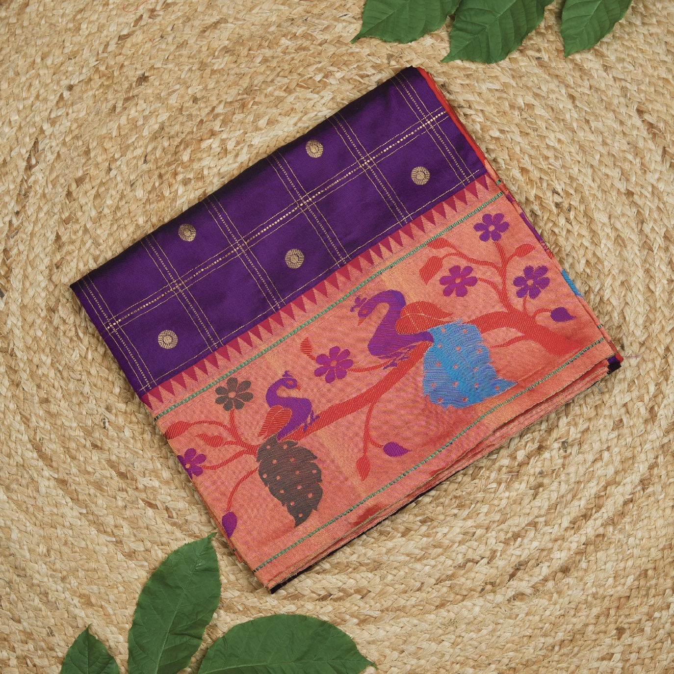 Purple Checks Pure Paithani Silk Saree (Swara)