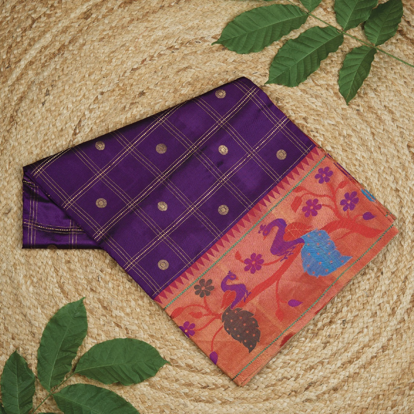 Purple Checks Pure Paithani Silk Saree (Swara)