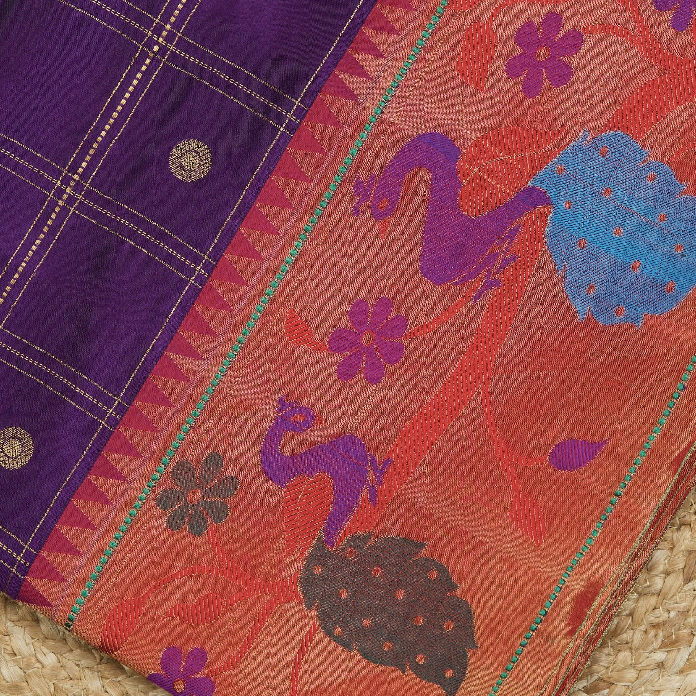 Purple Checks Pure Paithani Silk Saree (Swara)