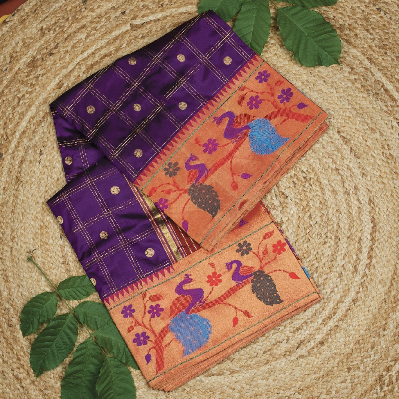 Purple Checks Pure Paithani Silk Saree (Swara)