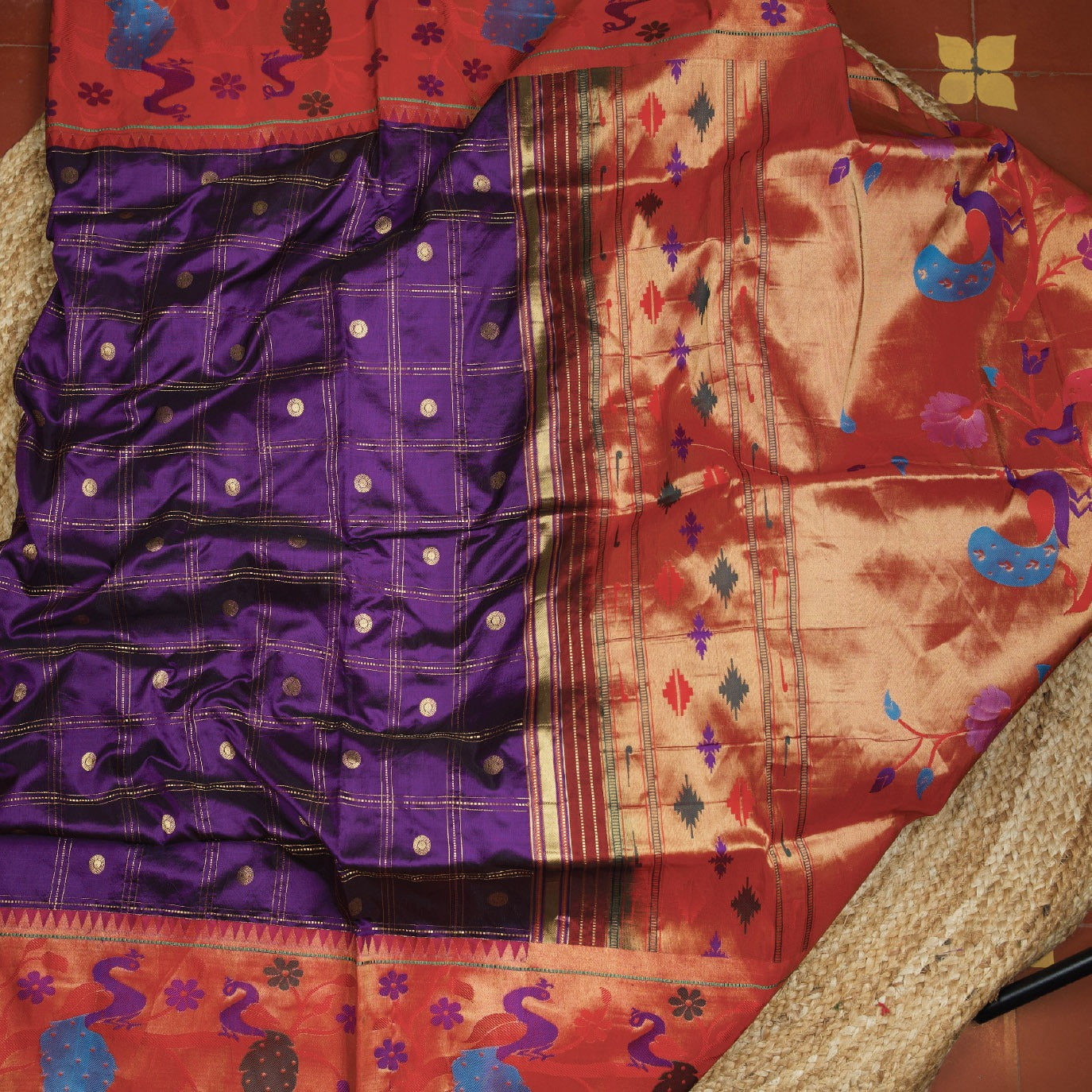 Purple Checks Pure Paithani Silk Saree (Swara)