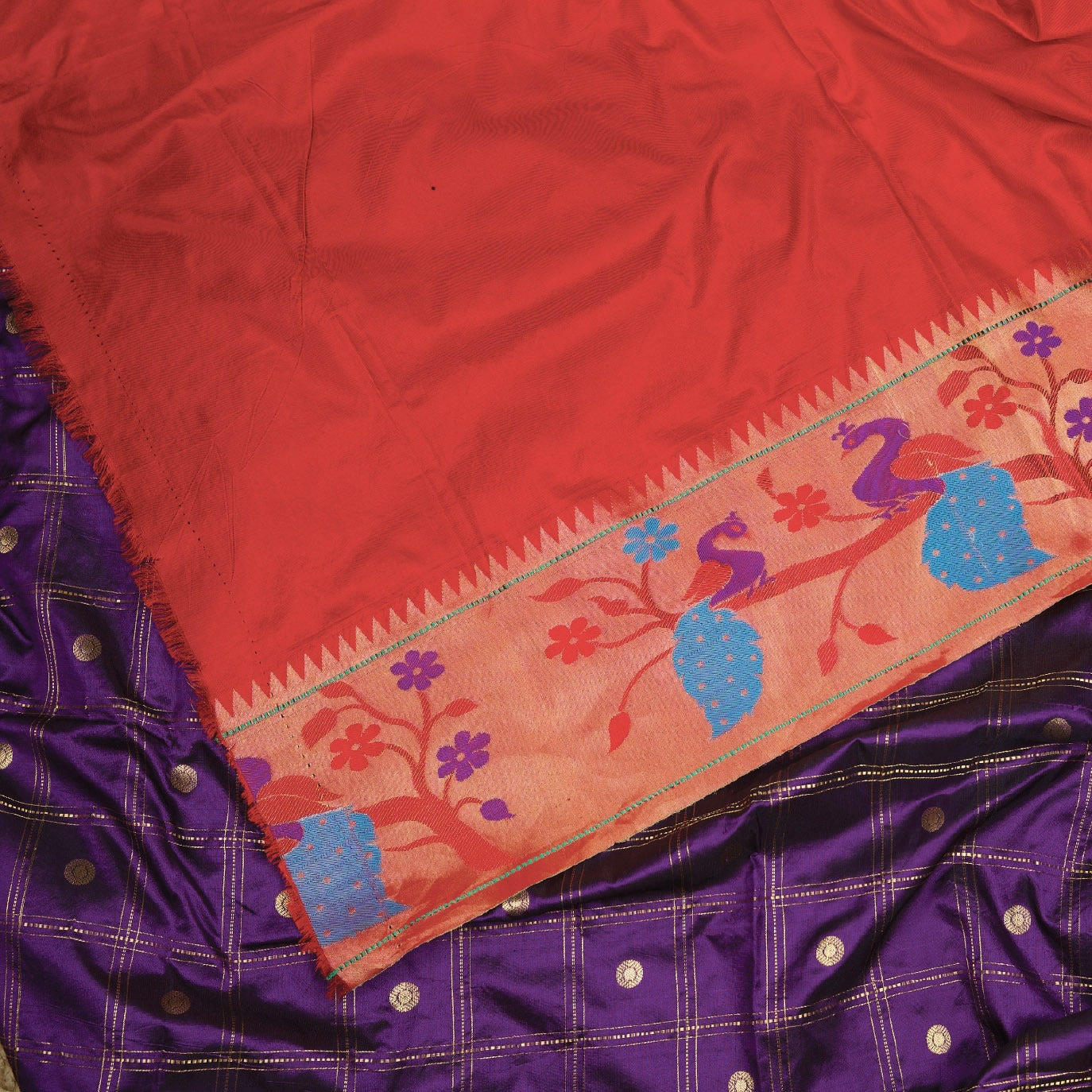 Purple Checks Pure Paithani Silk Saree (Swara)