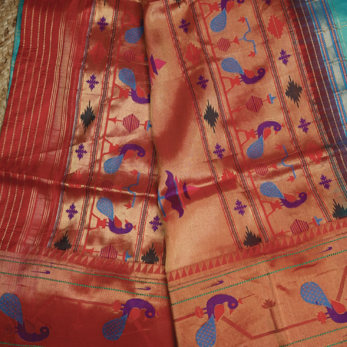 Sky Blue Checks Pure Paithani Silk Saree (Swara)
