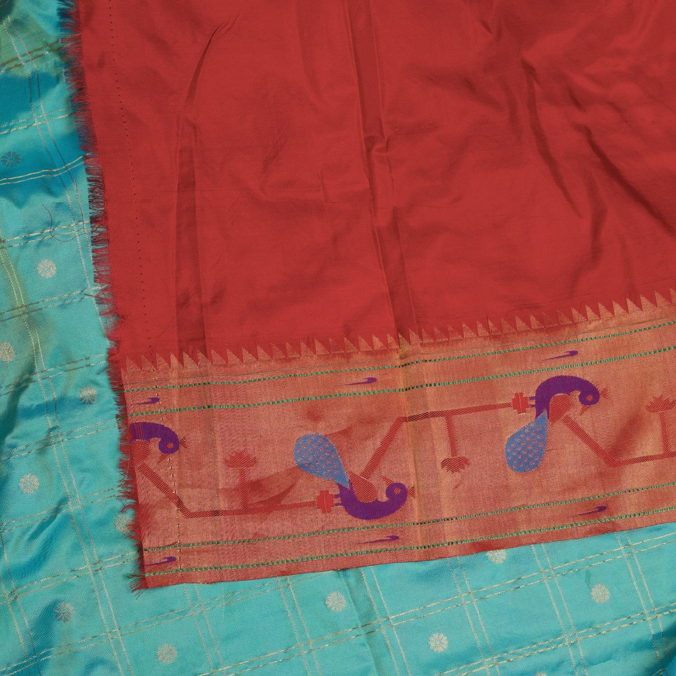Sky Blue Checks Pure Paithani Silk Saree (Swara)